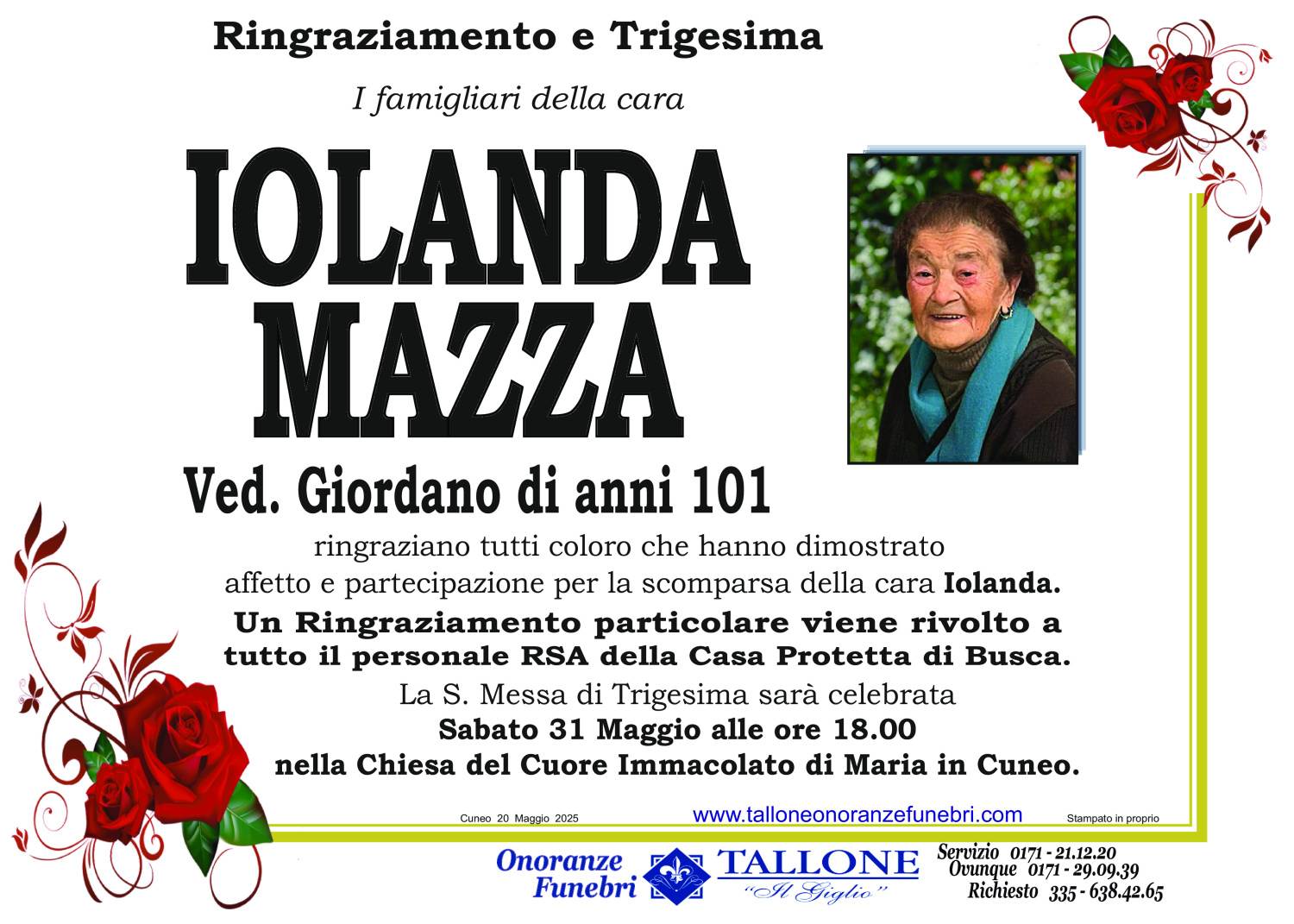<br />
<b>Warning</b>:  Undefined variable $info in <b>/home/tallone/public_html/ringraziamenti.php</b> on line <b>68</b><br />
Iolanda Mazza